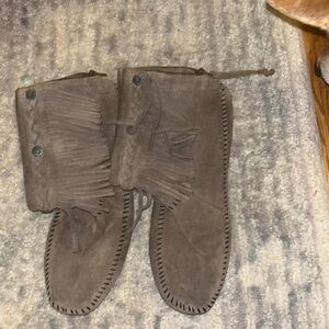 Tan moccasins, suede